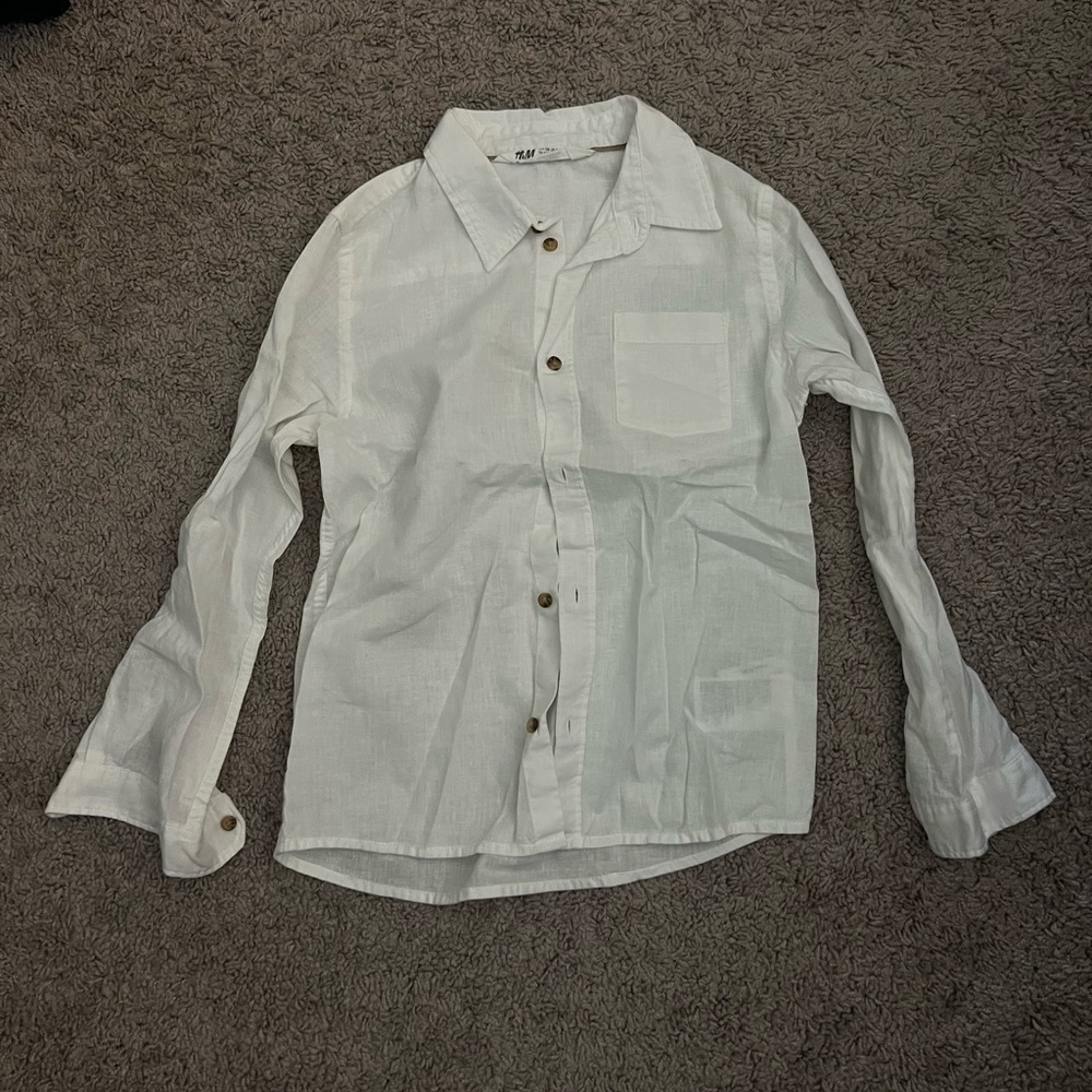 H&M boys white linen button down